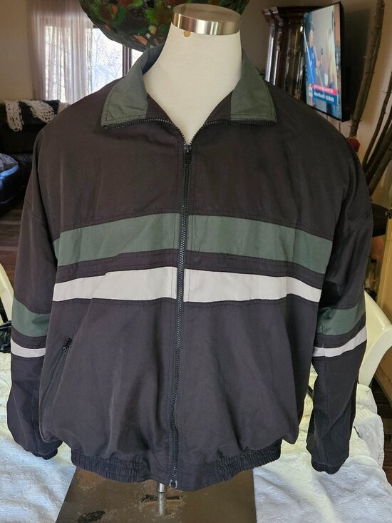 Vintage Pierre Cardin Black Green Windbreaker Jacket SIZE XL - Picture 1 of 8
